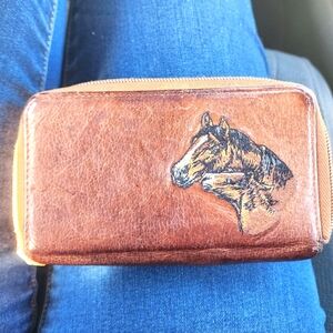 Embroidered Horse Vintage Leather Unisex Bifold Wallet